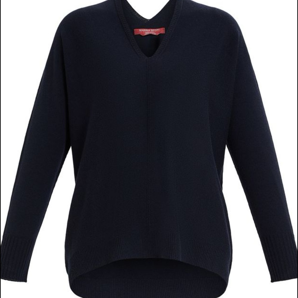 Marina Rinaldi Navy V-Neck Sweater Timeless Knit Design - New with tags